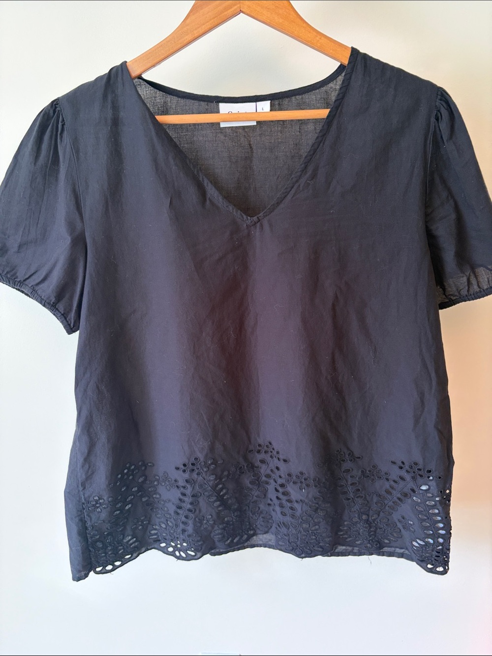 Saint Tropez West Black V-Neck Eyelet Hem Blouse